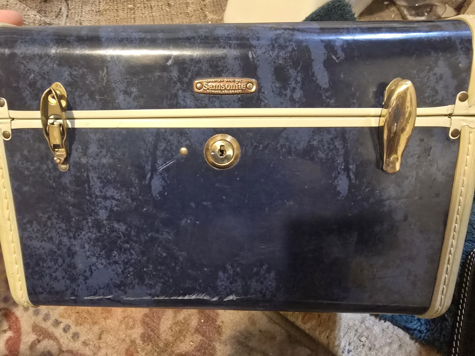 Vintage 50’s Samsonite Blue Marble Train, Makeup Case