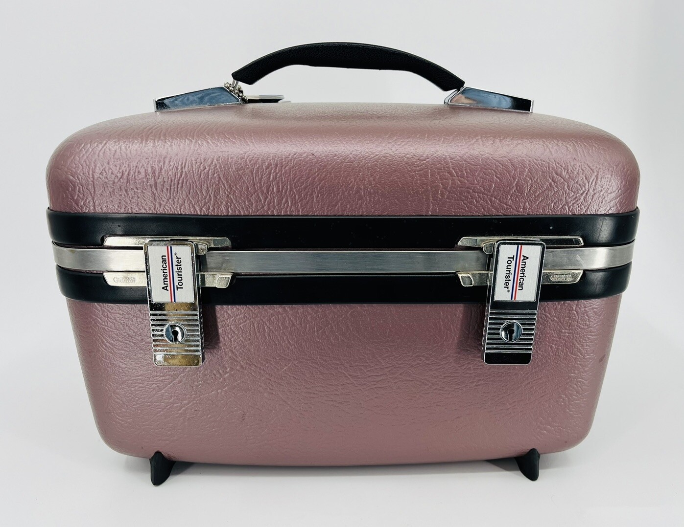 Vintage American Tourister Purple Pearl Cosmetic Makeup Train Case Hard Shell