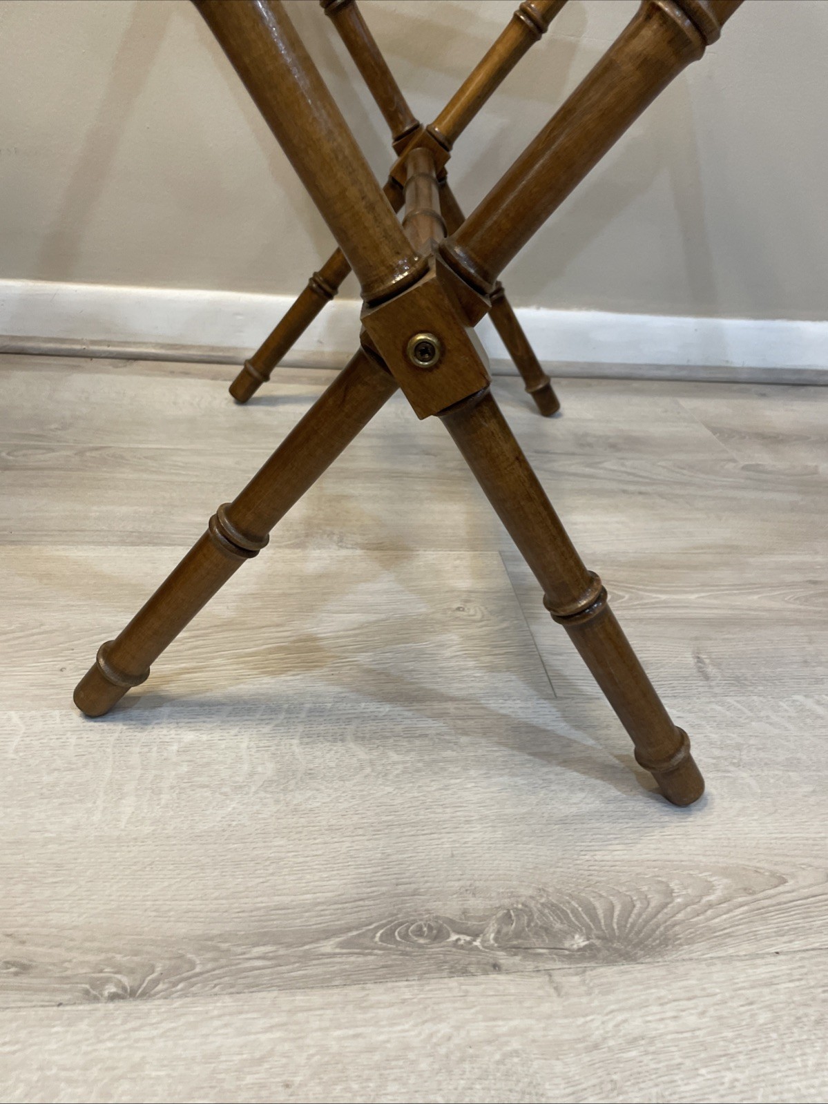 VTG Wood Bamboo Style Luggage Rack Mid Century Hollywood Regency Folding Stand