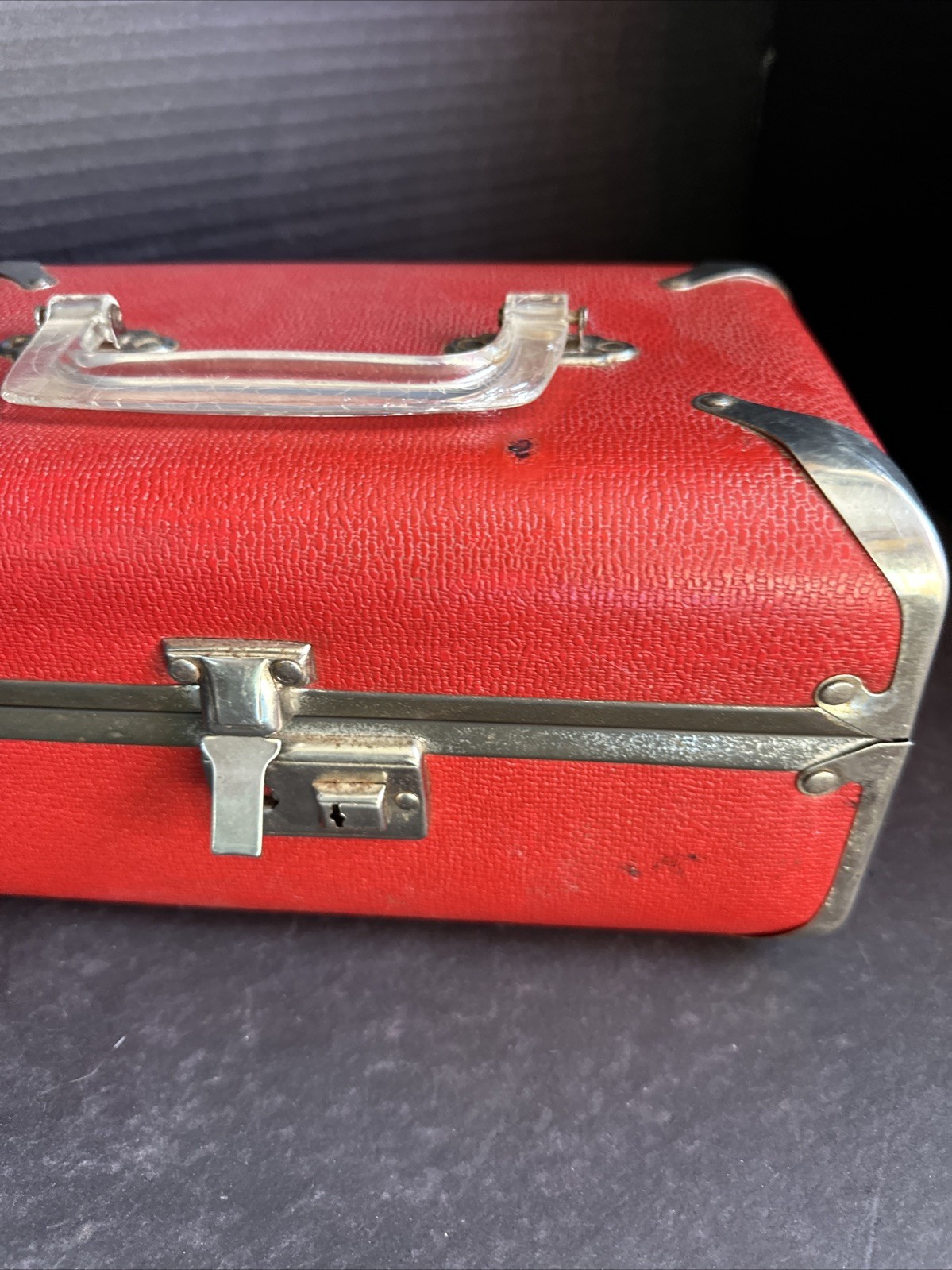 Vintage Red Travel Case Hard Shell Small Suitcase Retro Lock Box 6*5*10 Inch#F2