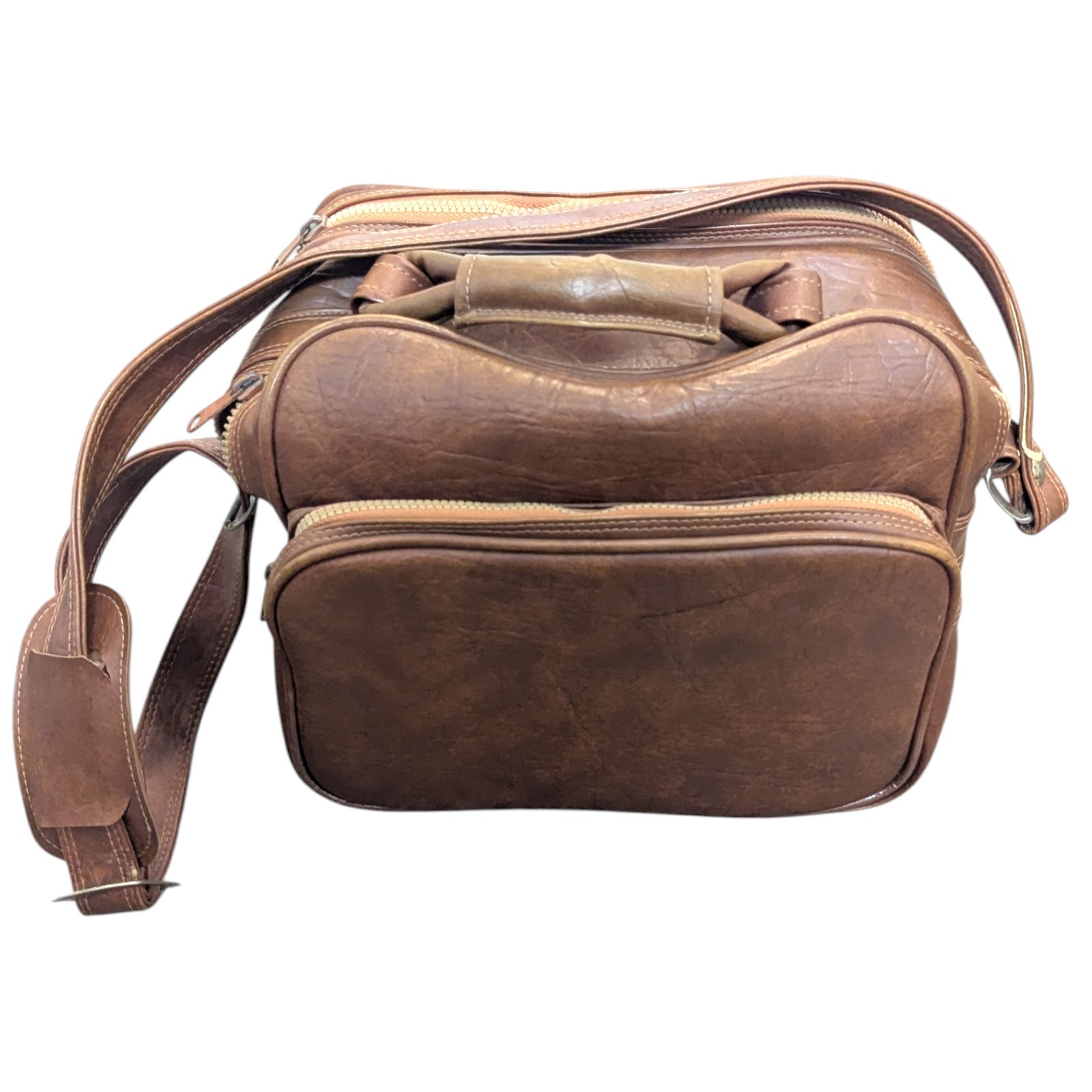 Vintage Airway Industries Zippered Brown Carry-On Travel Luggage Suitcase Bag