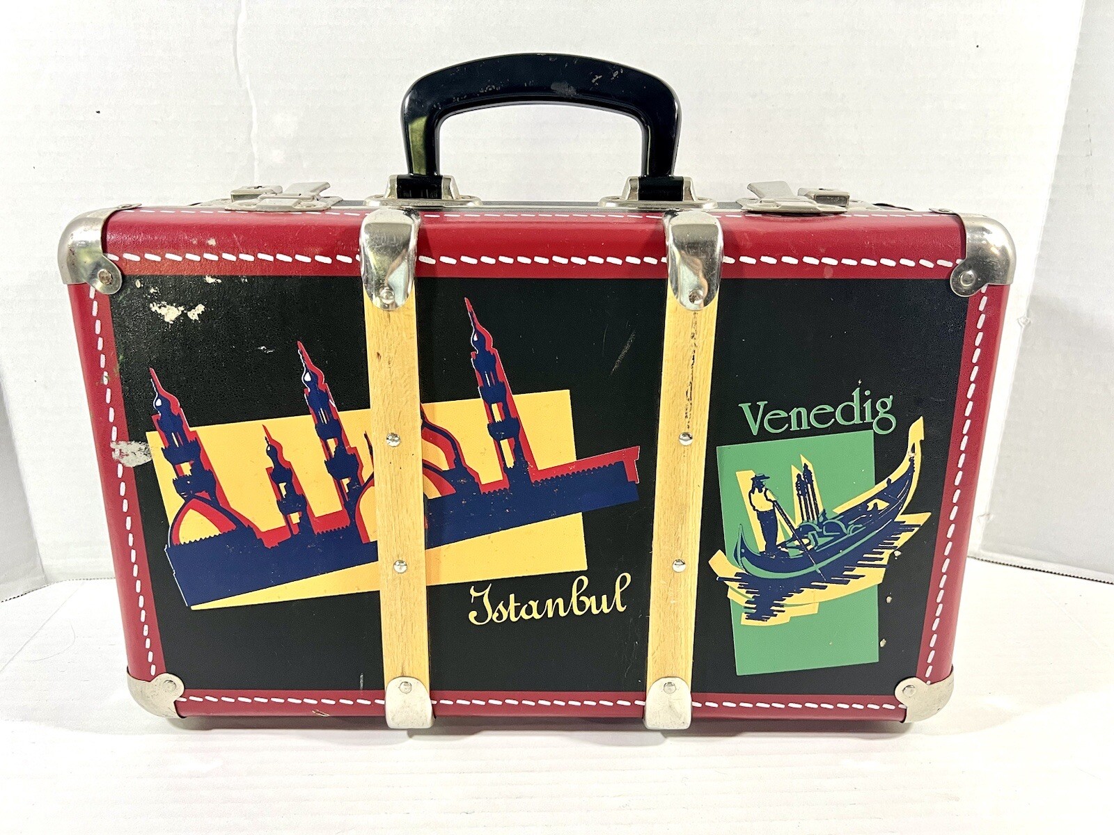 Unusual Vintage Red Luggage Travel Suitcase Decor Istanbul Venedig Nice! #1