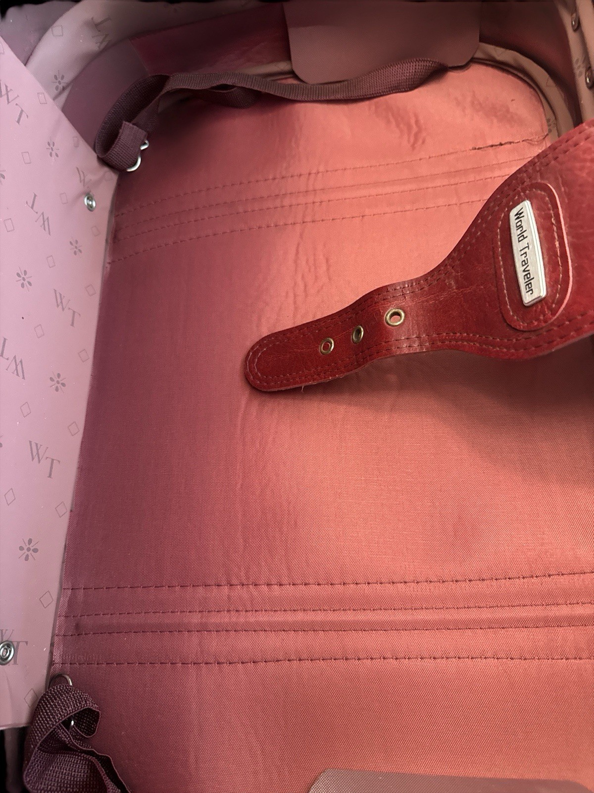 Vintage World Traveler Burgundy Faux Red Leather Luggage Bag Mid Cent Decor Prop