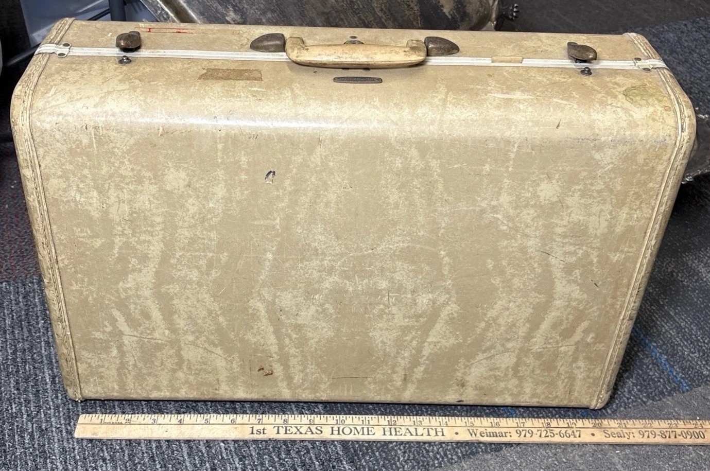 Vintage 1950s Samsonite Schwayder Brothers Marble Cream Hard Suitcase Luggage