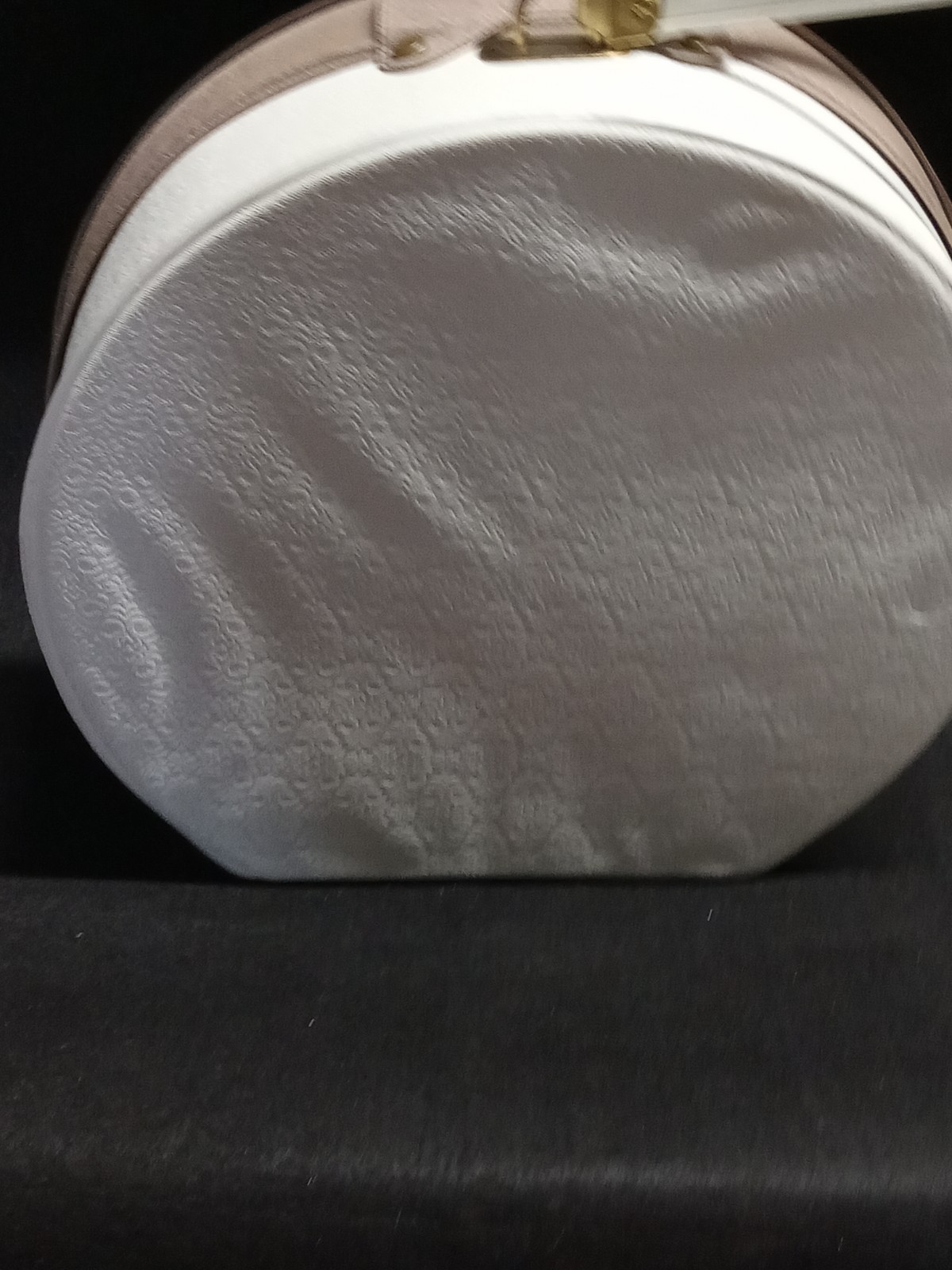 Vtg 60s Round Hat Travel Box Suitcase Train Case Taupe Snap Closure