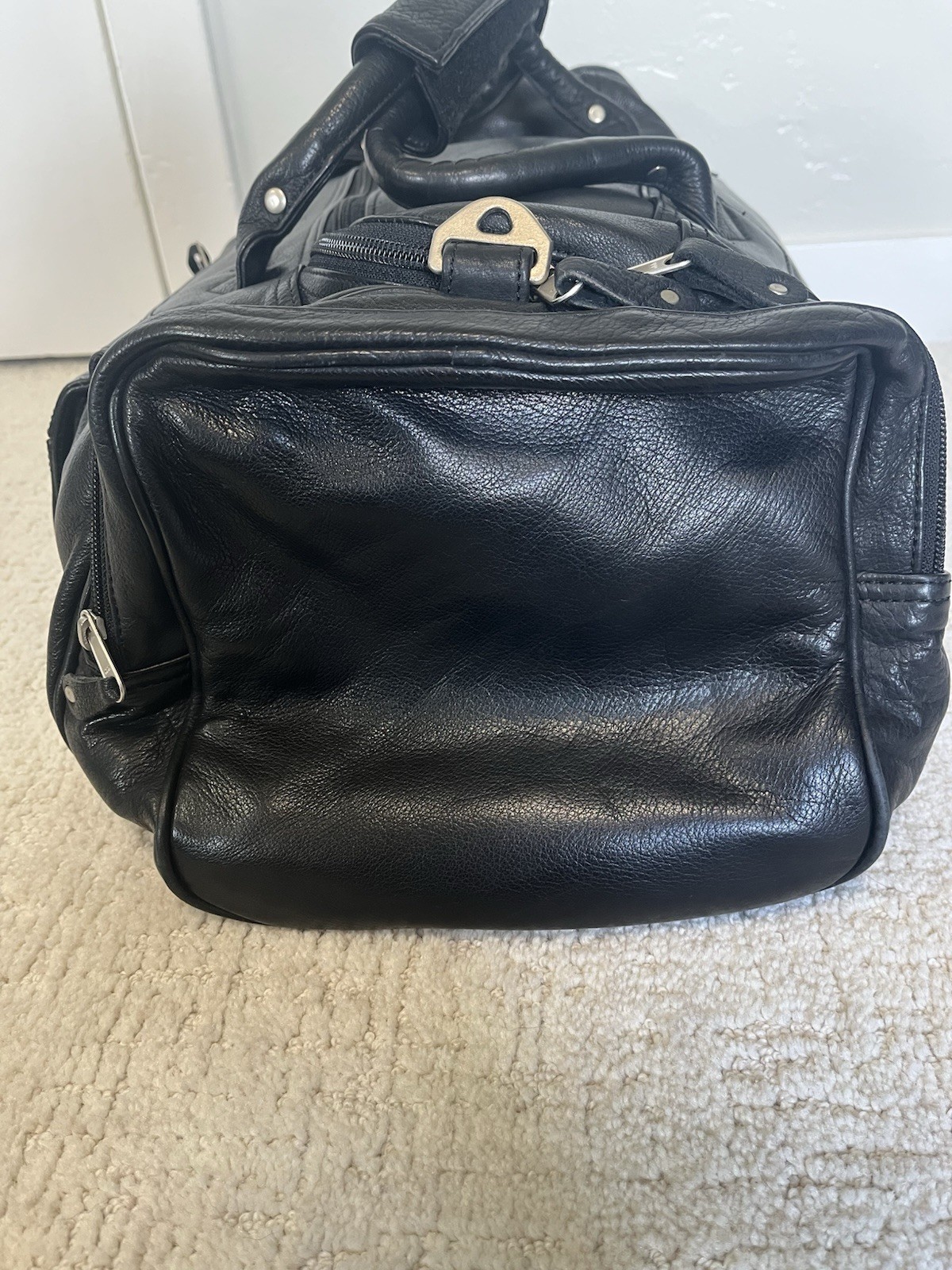 Vintage 90s Sun Microsystems Leather Duffle Bag Canyon Outback Black Travel Gym