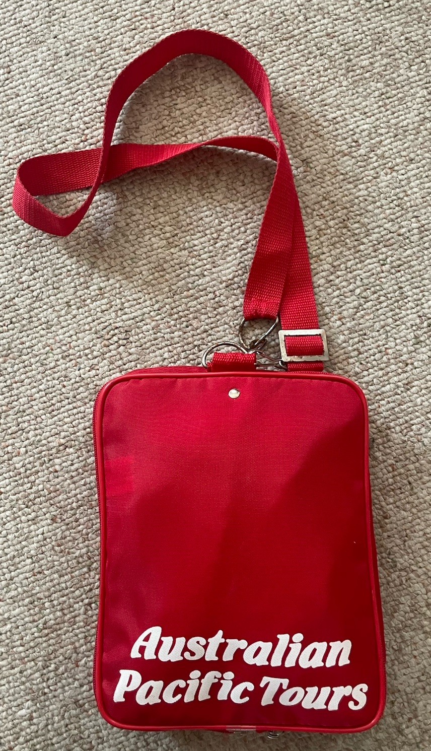 Vintage Australian Pacific Tours Travel Bag Red Shoulder Strap Carry-On Luggage