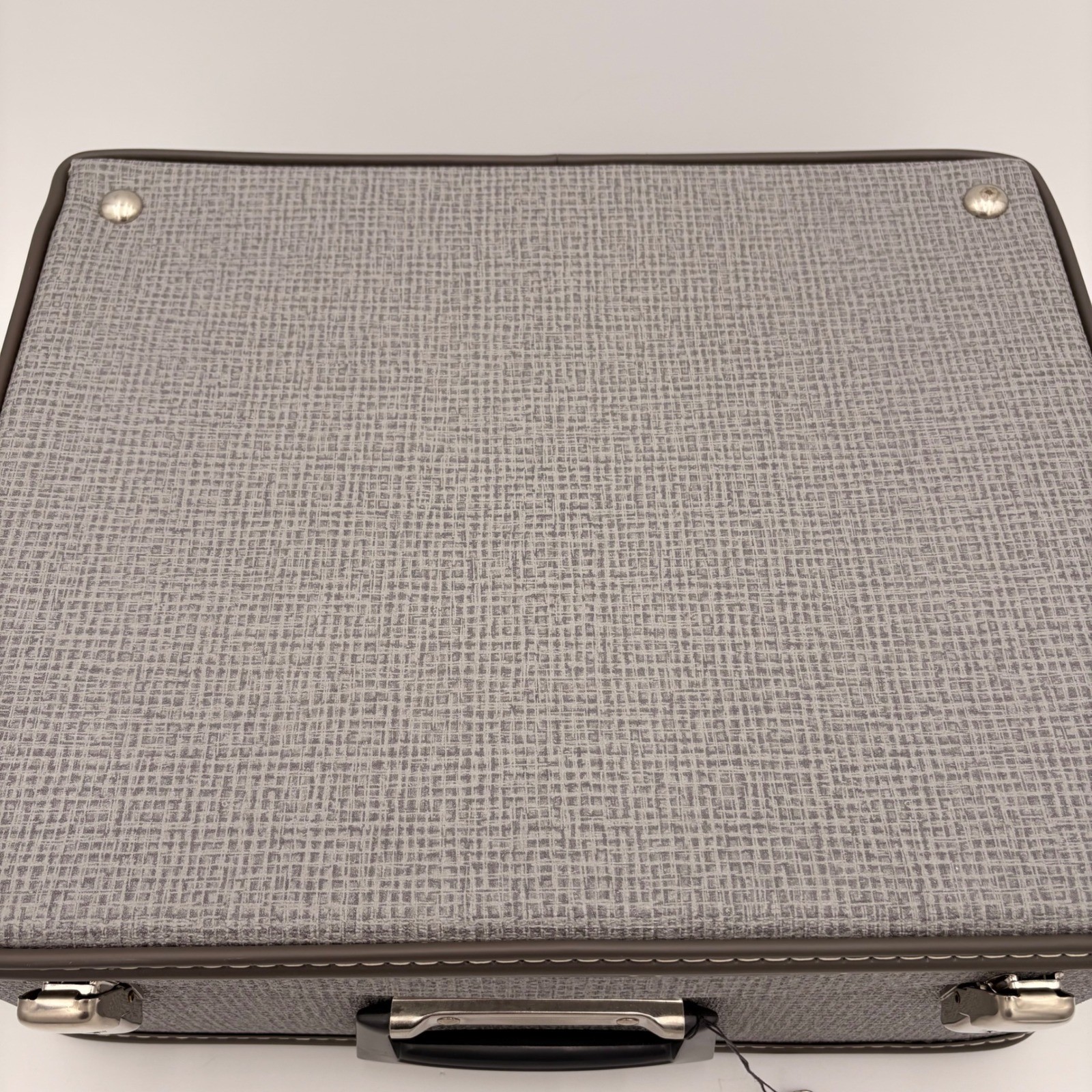 Vtg Grey Textured Hard Shell Suitcase MCM Style Luggage w Keys Made in Norway
