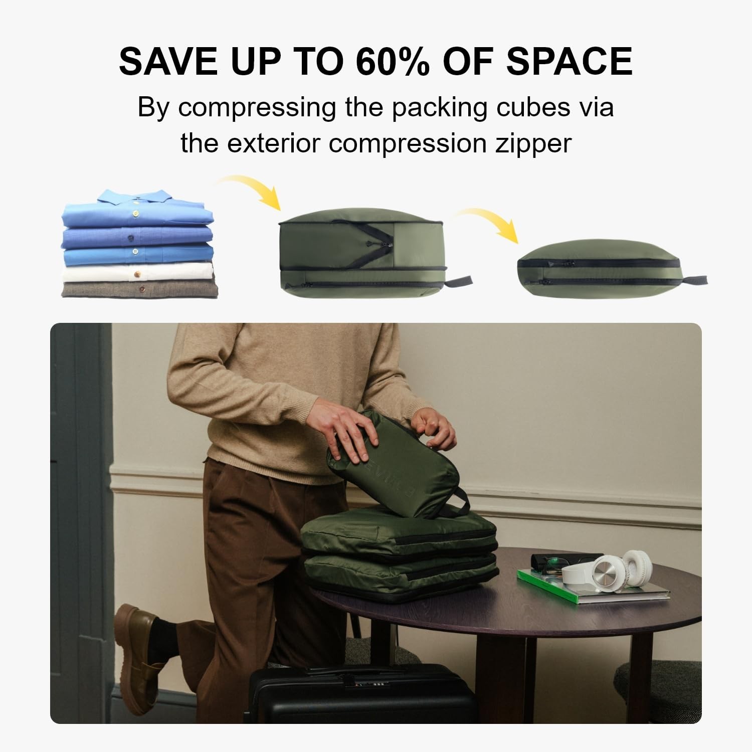 LEVEL8 Compression Packing Cubes for Suitcase, 6 Set Travel Bags with Shoe Or…