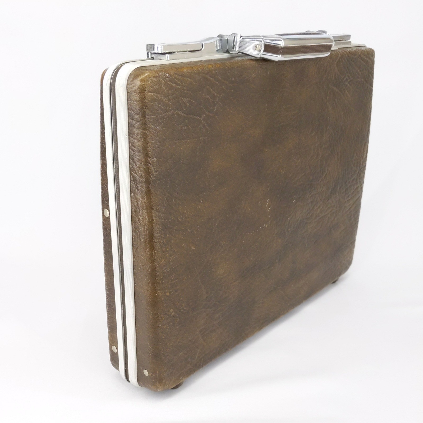 Escort Briefcase Slim Brown Vintage Hard Shell Faux Leather Attache Case No Key