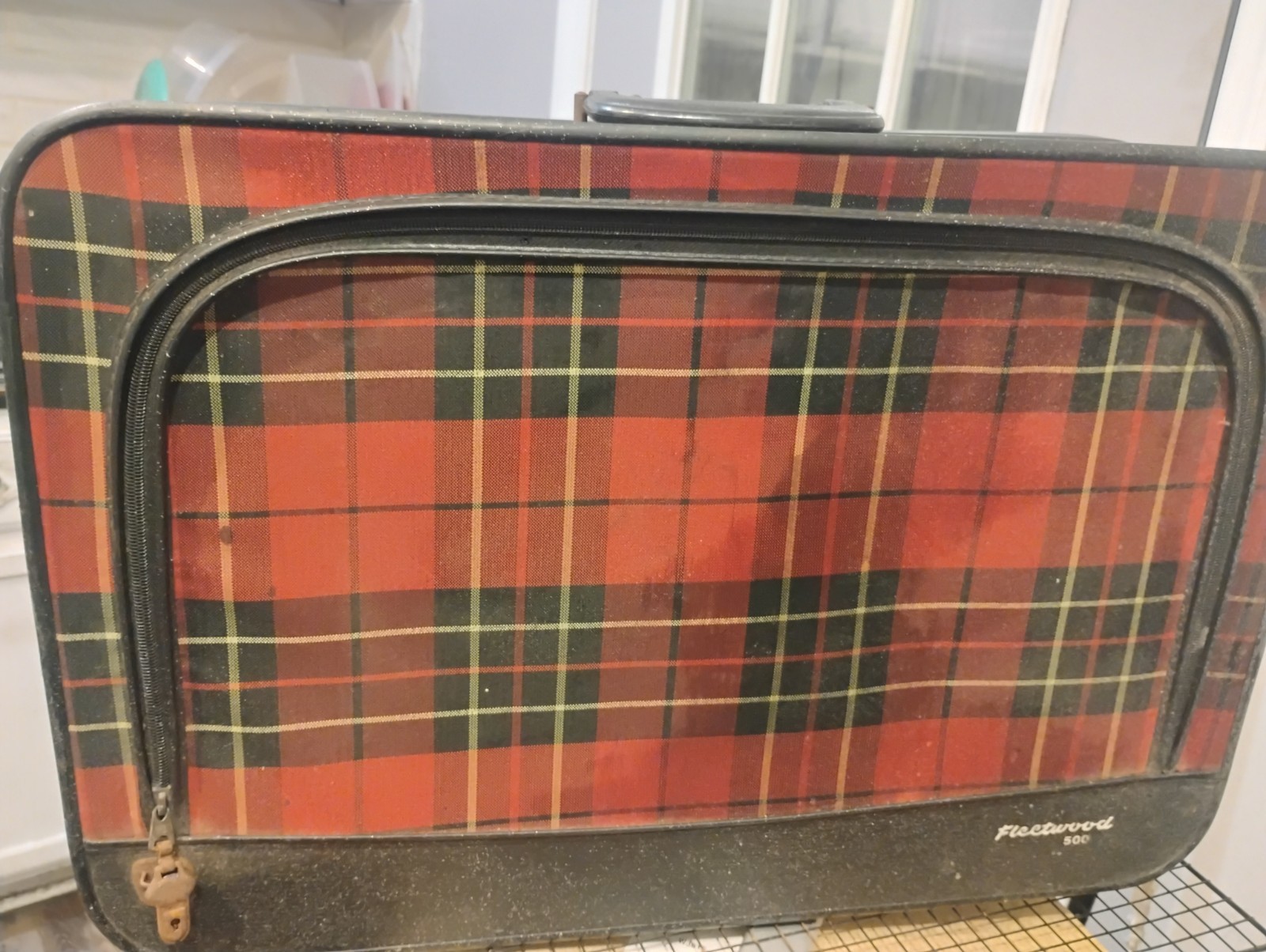 Fleetwood Plaid Hard Canvas Suitcase 1960s Vintage Extra Compartments 60-100L