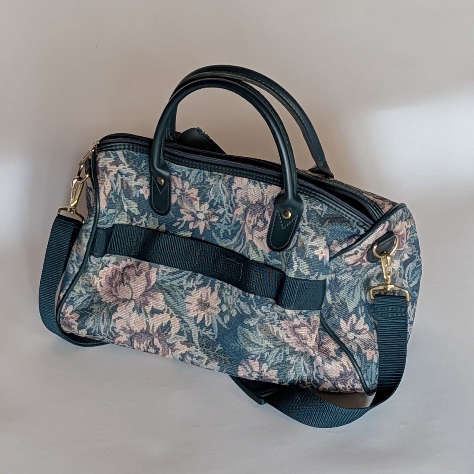 Vintage Jaguar Travel Carry On Bag Floral Tapestry 14″ x 9″ With Strap Luggage