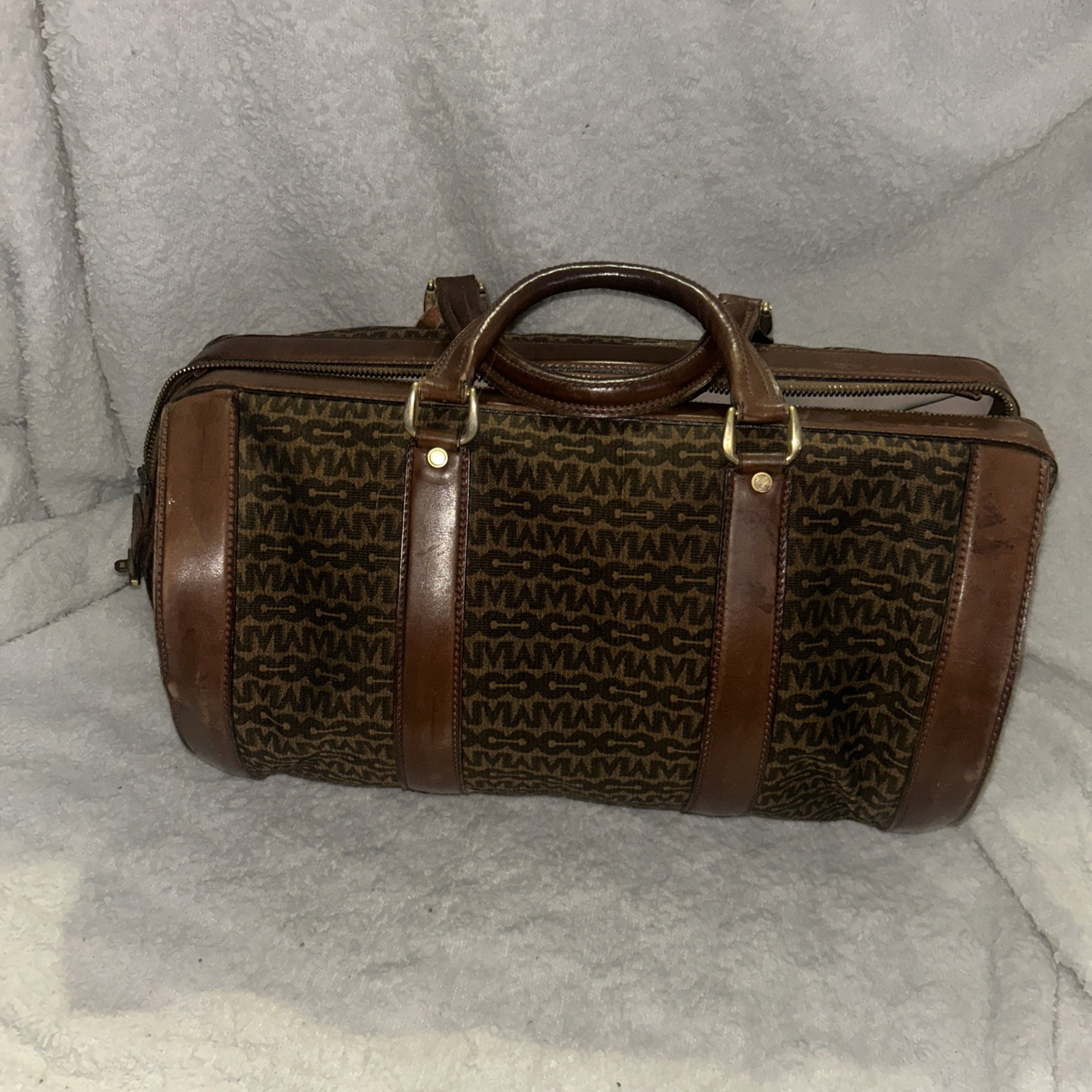 Vintage Mark Cross Canvas Leather Weekender Duffel Carry On Travel Bag.