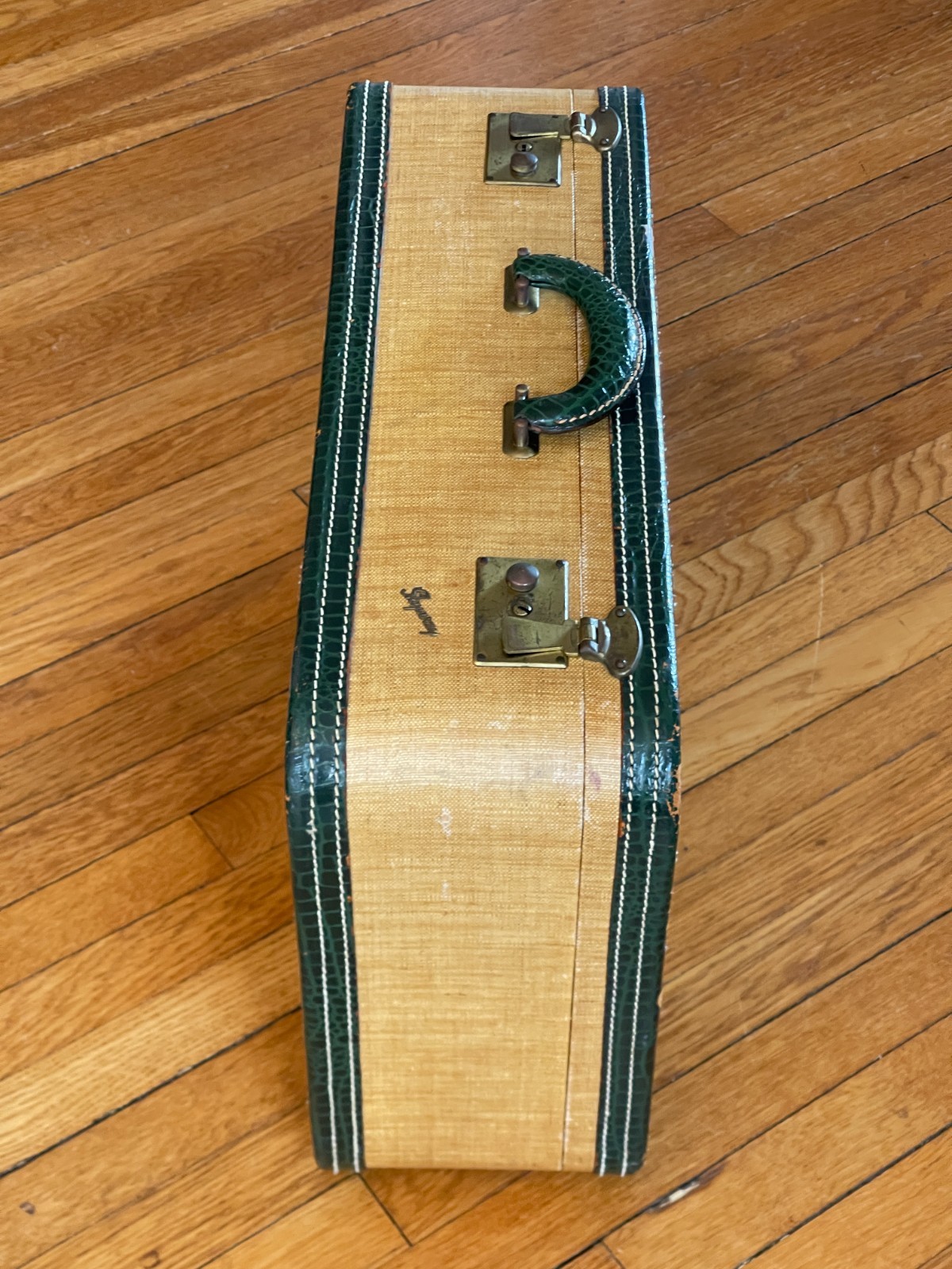 Vintage SKYWAY Hardcover 1950s Vintage Tweed Luggage Suitcase Leather Trim