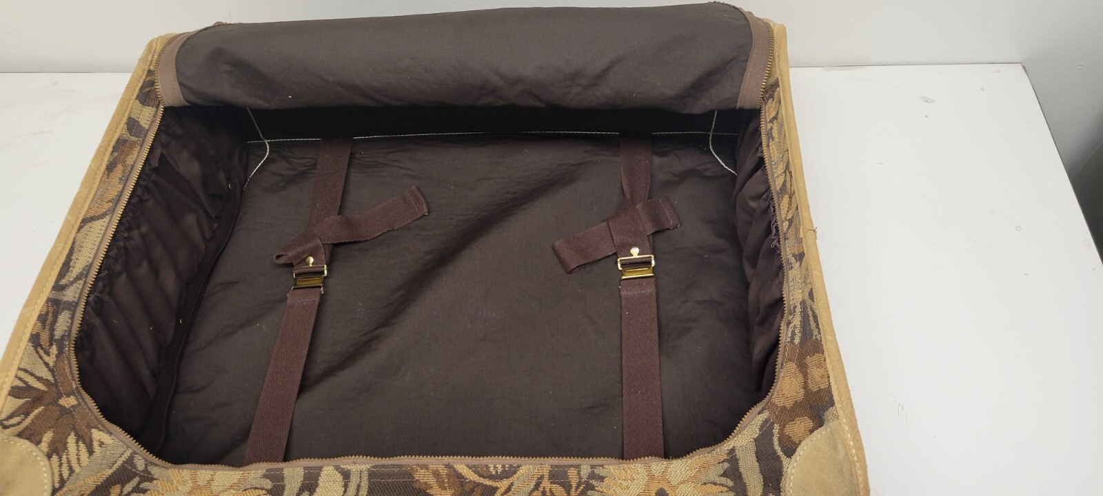 French Luggage Company Suitcase Dark Brown Tapestry w/wheels