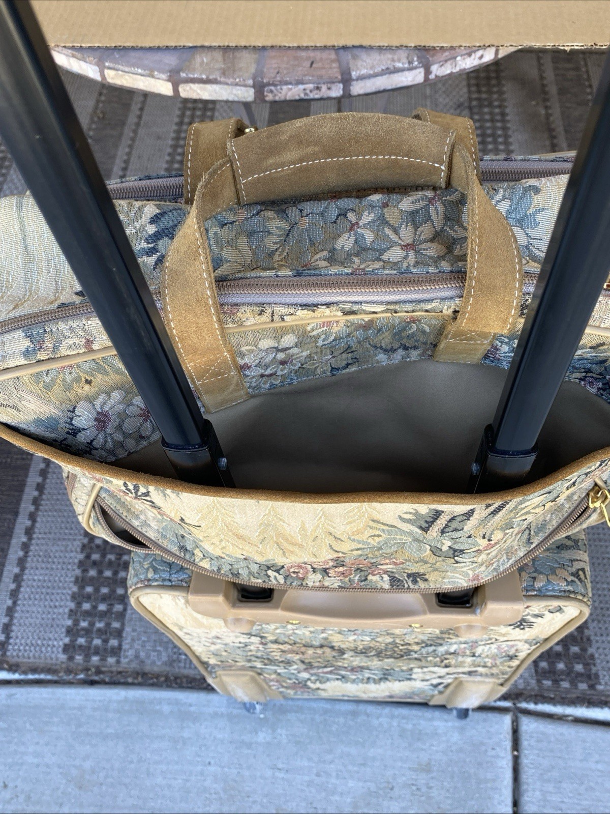 Vintage French Luggage Company Paradise Suede Tapestry Carry On Bag Made in USA