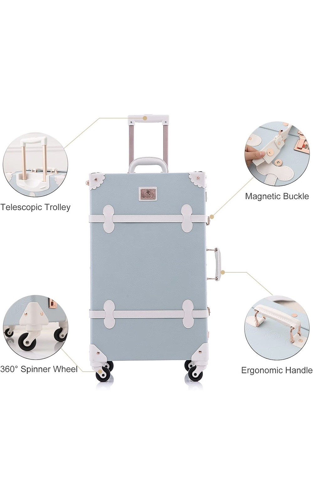 UNIWALKER Vintage Suitcase Set for Women, 2 Piece Handcraft Leather Spinner Trun