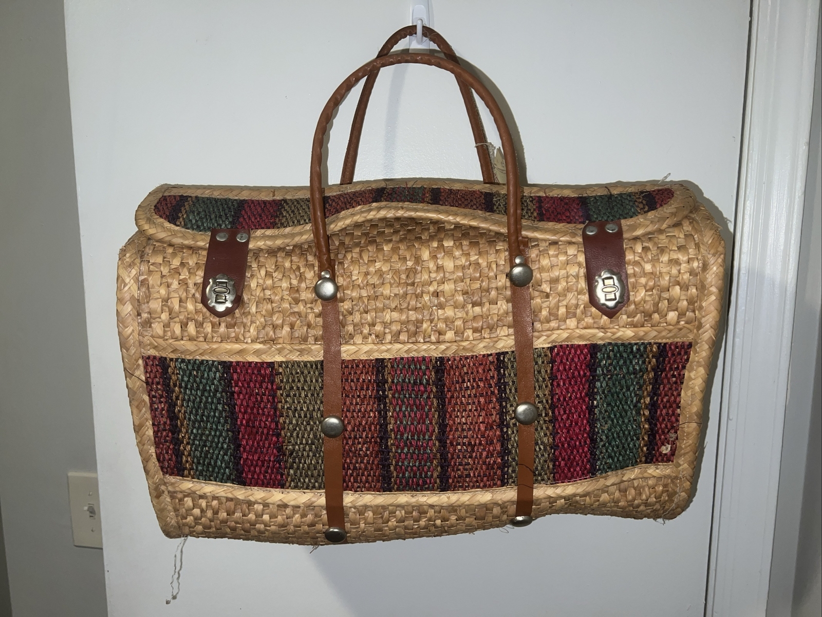 Vintage Straw Suitcase/Tote Carry-On