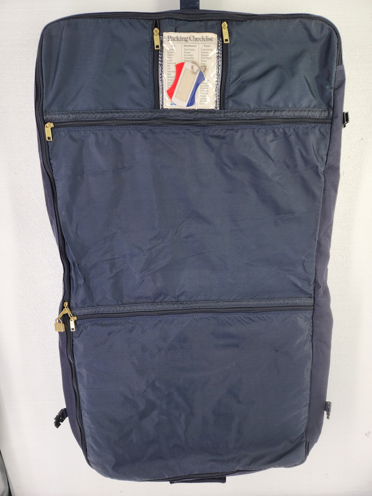 American Tourister Garment Bag Luggage Navy Blue Lock Keys Travel Vintage