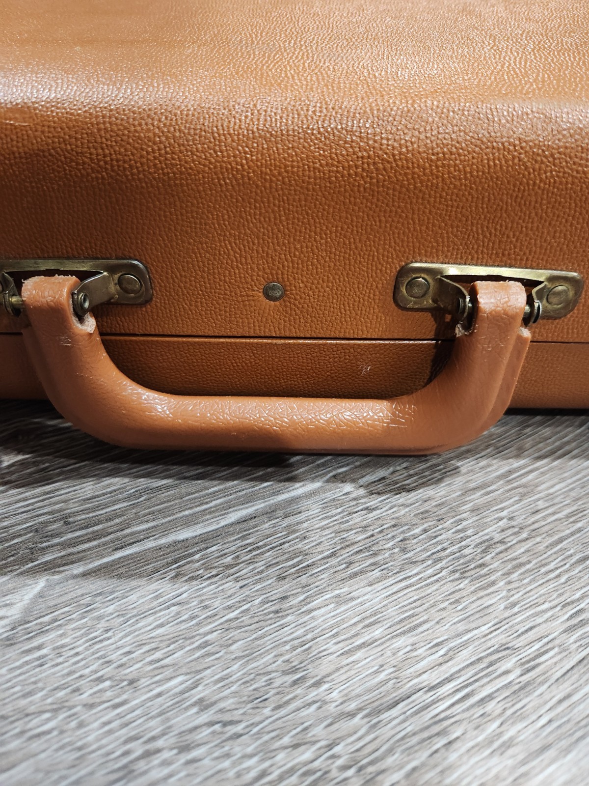 Vintage Brown Hard Faux Leather Suitcase with Locking & Compartments