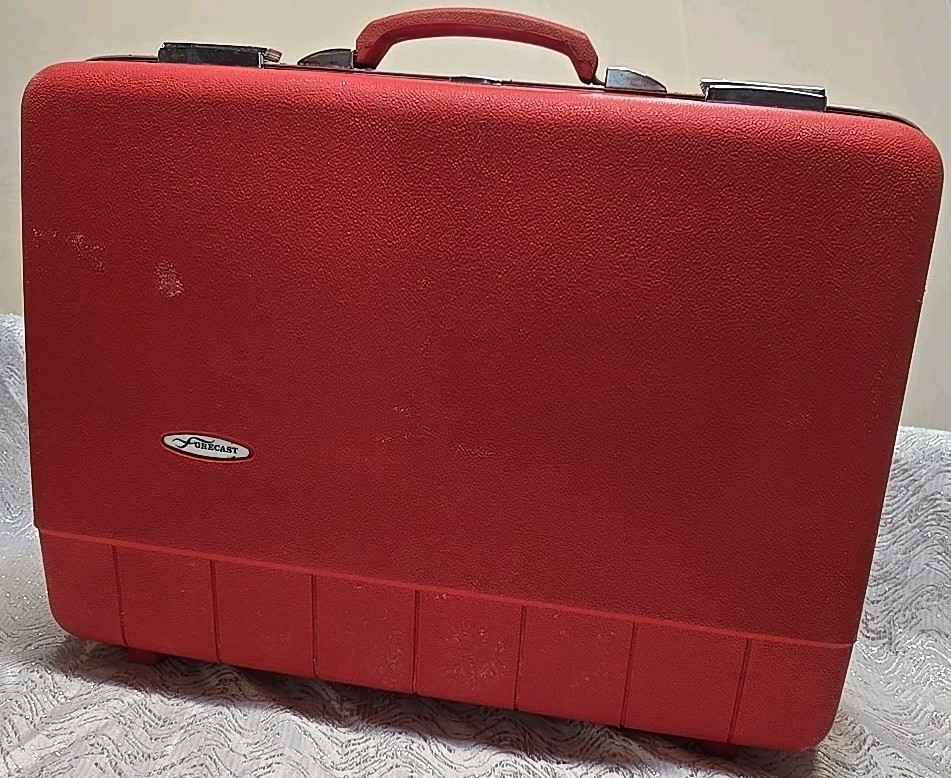 Vintage Sears Forecast Suitcase Red 21” Hard Case Luggage Mid Century No Key MCM