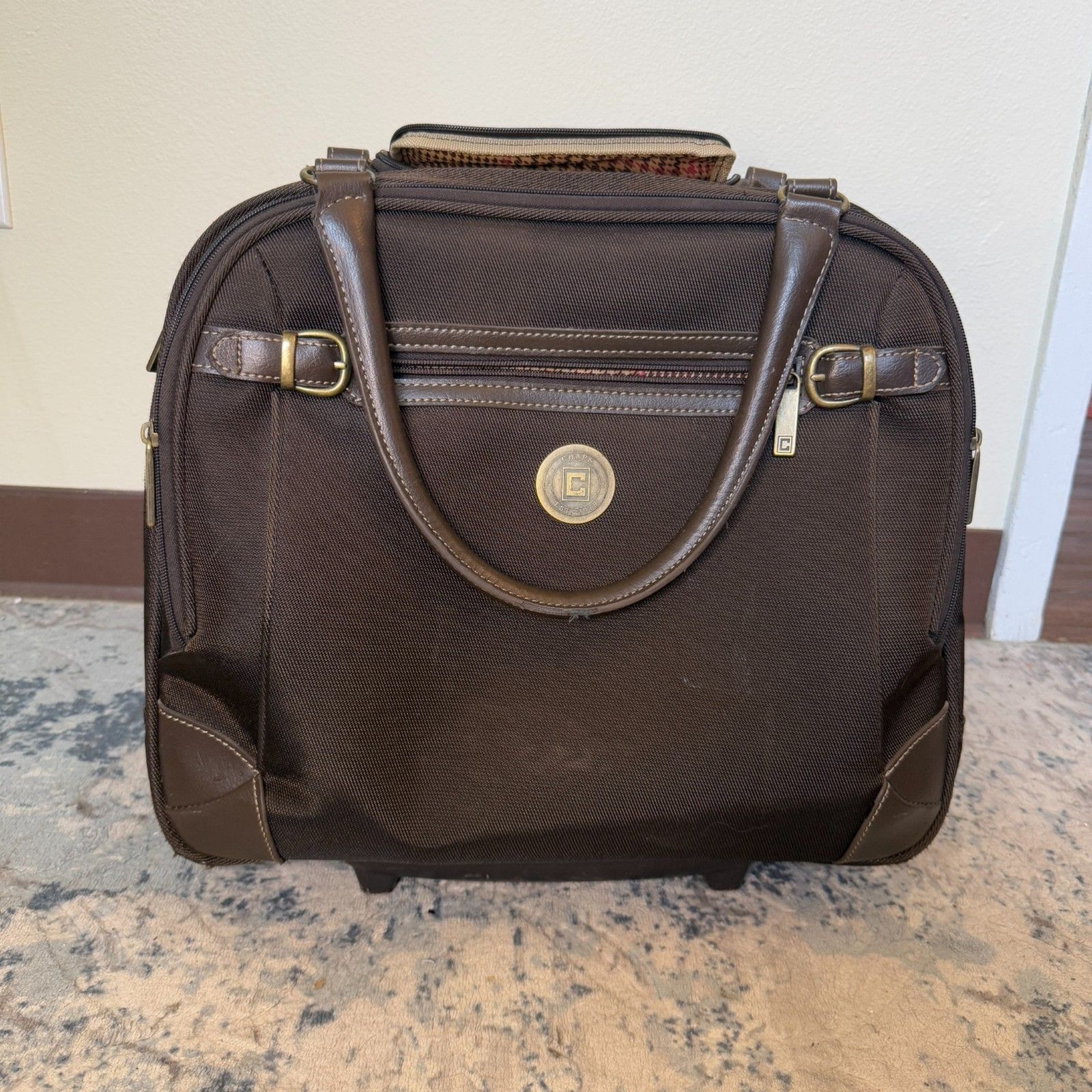 Ralph Lauren Chaps Brown Rolling Suitcase/Briefcase/Carry-On/Overnight