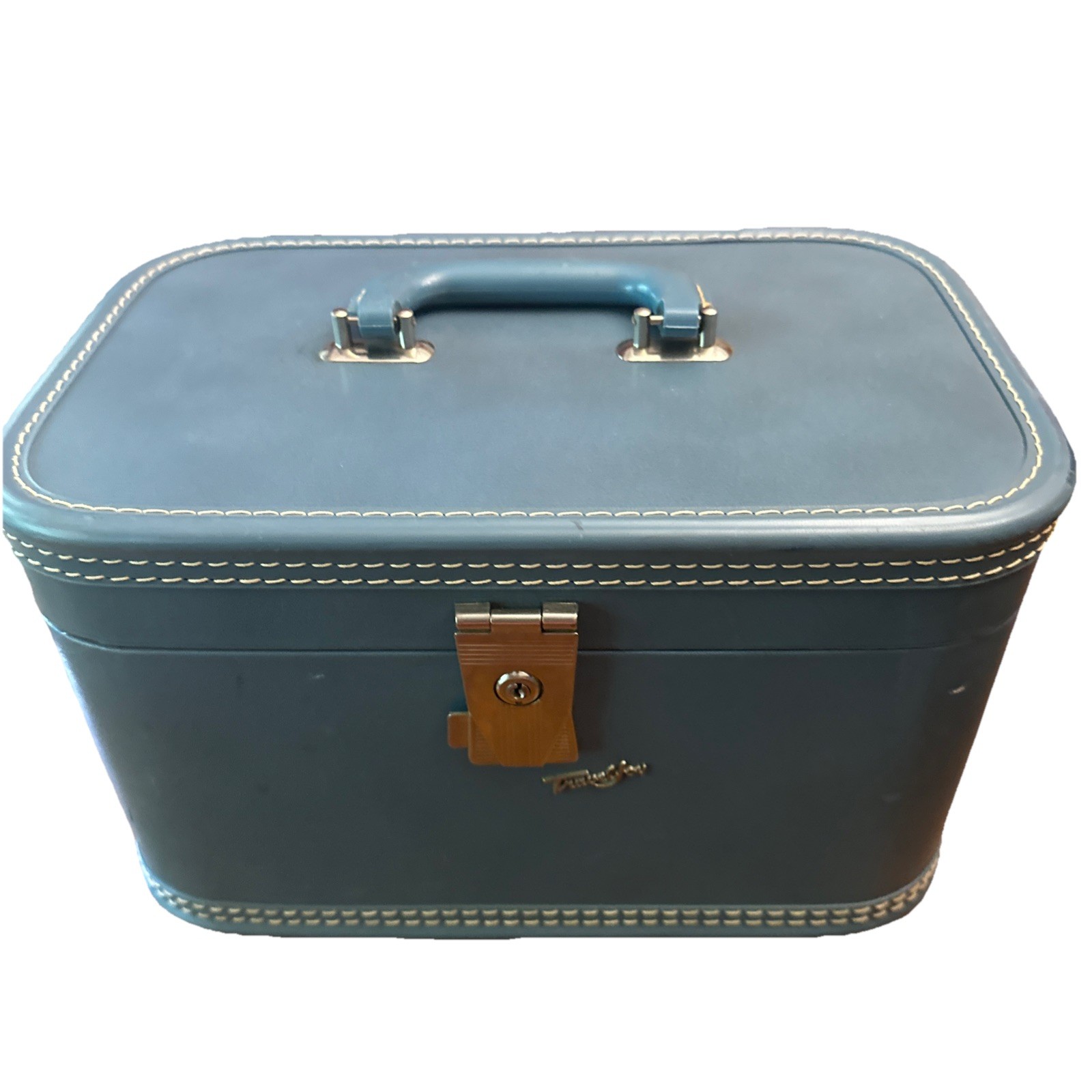 Vintage Travel Joy Blue Hard Makeup/Train Case No Key -Inside Organizers -DAMAGE