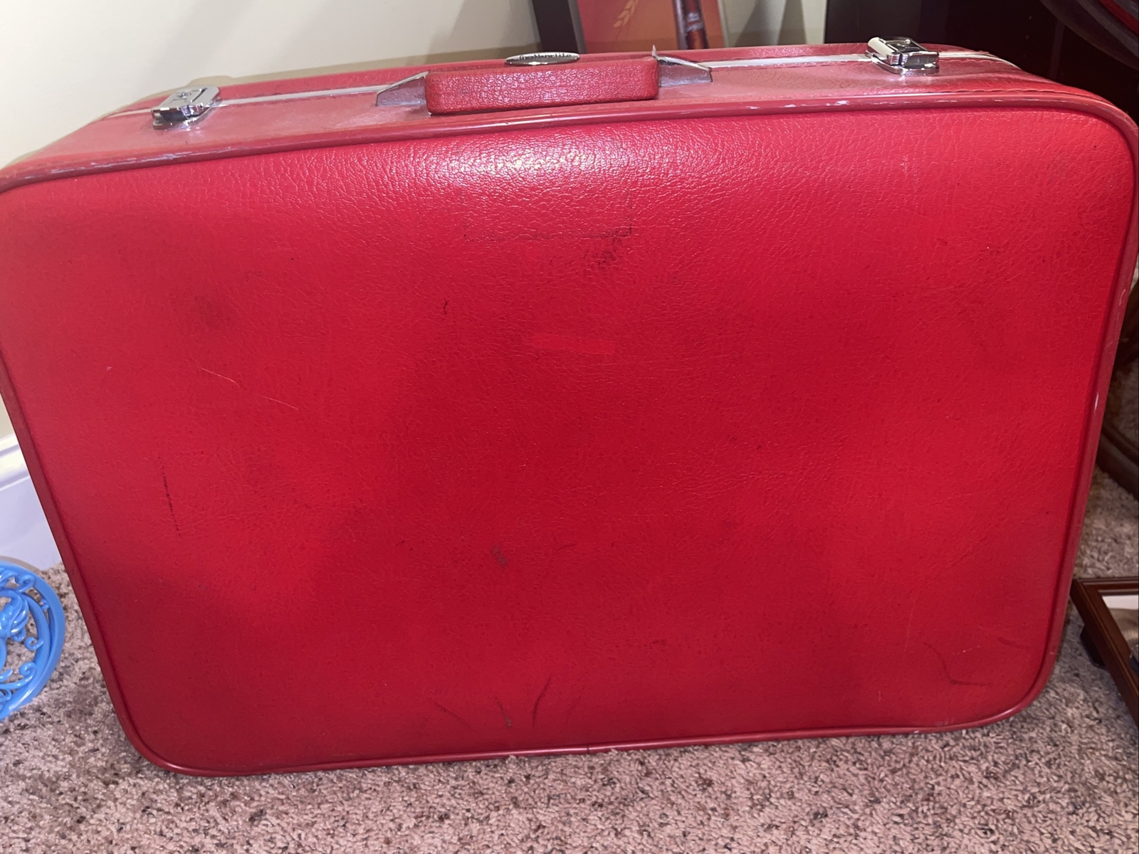 Vintage Sears Pullman Featherlite Red Suitcase Large Luggage No Keys Used