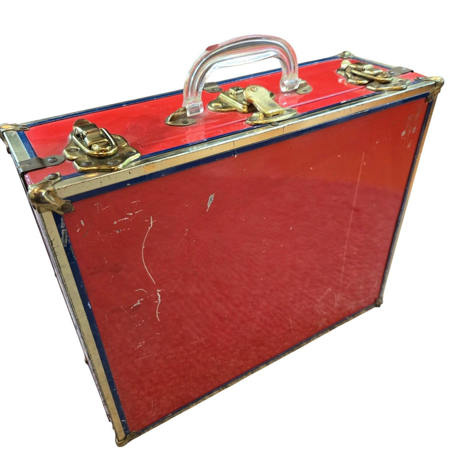 Vintage Roller Skate carrying Case Red Star Hard Shell Trunk Eagle Lock Co + key
