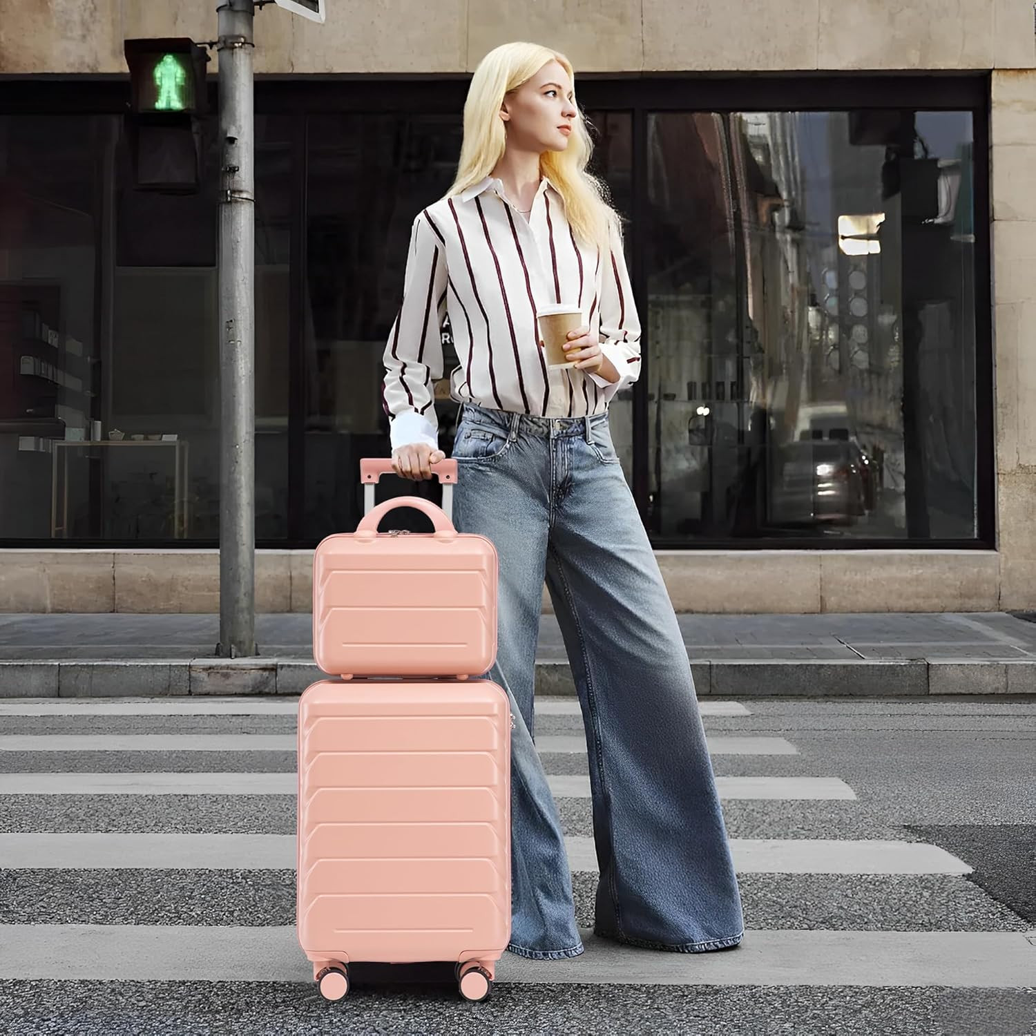 14/20 Inch 2 Piece Luggage Set with Cosmetic Bag,Abs Hard Shell Spinner Suitcase