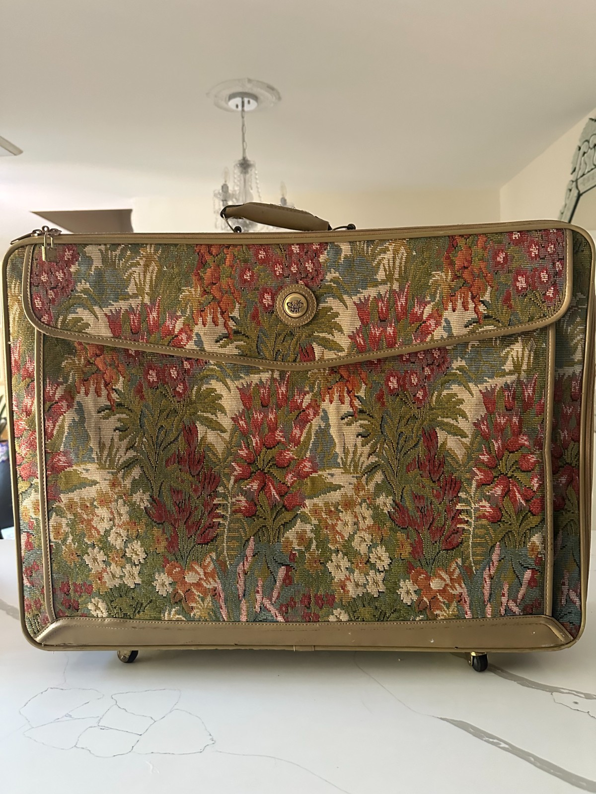Vintage Floral Tapestry Rolling Garment Bag Suitcase | 80s Travel Luggage | Boho