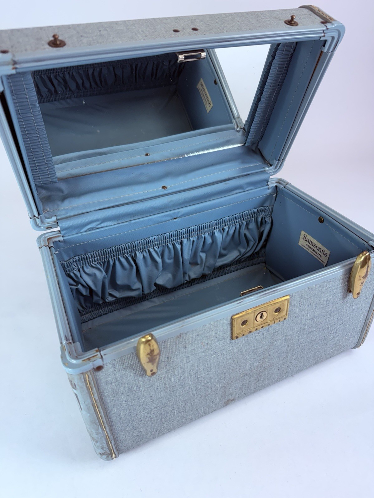 Vintage Samsonite Streamlite Train Overnight Makeup Case Blue No Key