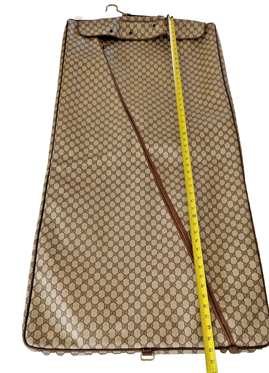 80s Vintage Authentic Large Gucci Brown GG Garment Bag with compartments