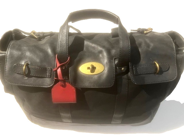 CLUB MONACO Black Leather & Canvas Large Travel Bag Duffle Weekender Keepall