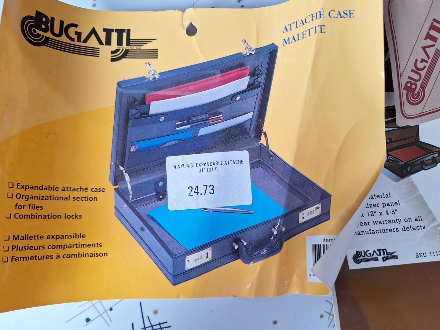 Vintage Bugatti Black Attache Case NOS With Tags 17″X12″X5″ AS IS Small Rip