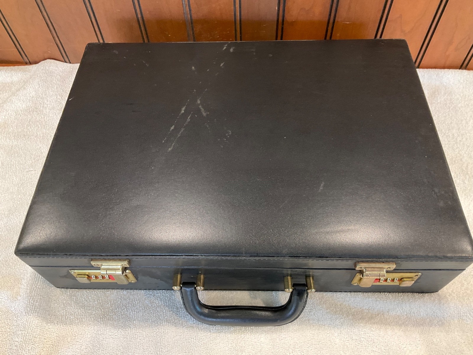 Vintage Black Faux Leather Hard Attache Briefcase Dual Combination Locks Prop