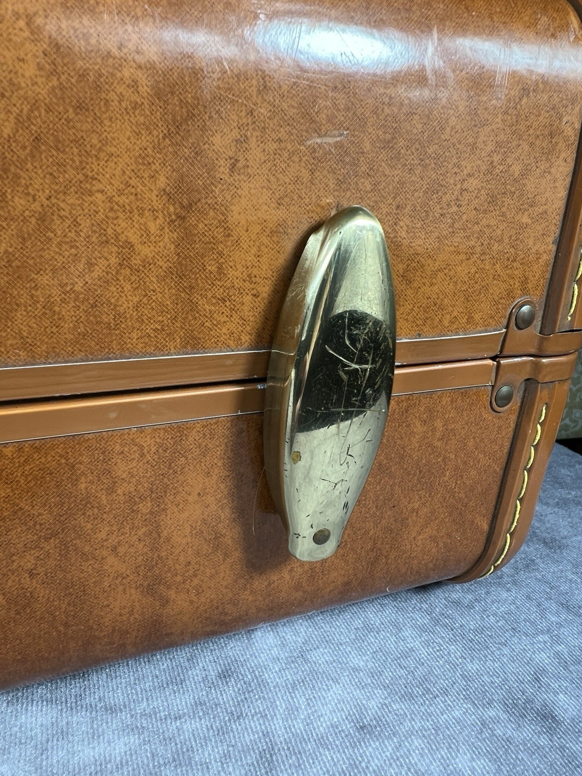 Vintage Samsonite Streamlite Shwayder Bros Saddle Tan Suitcase Luggage No Key