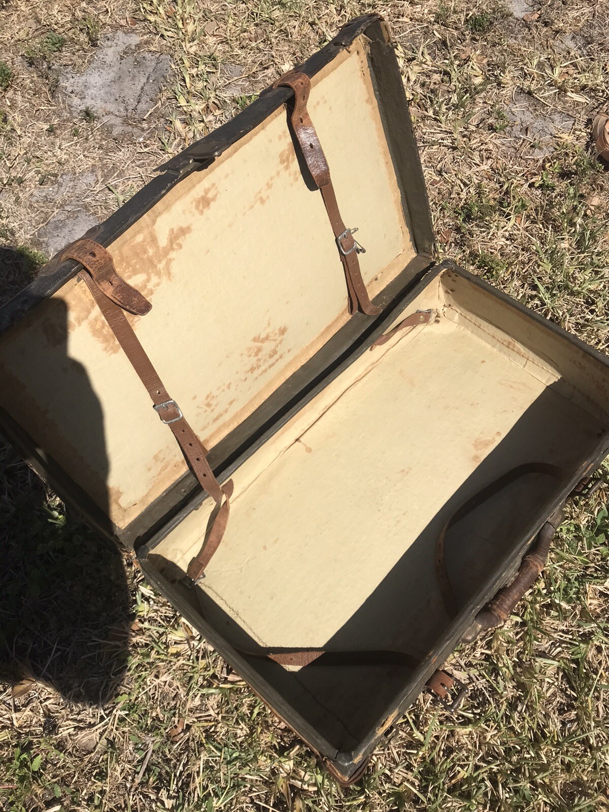 Antique 1800’s Corbin Leather Suitcase With Straps