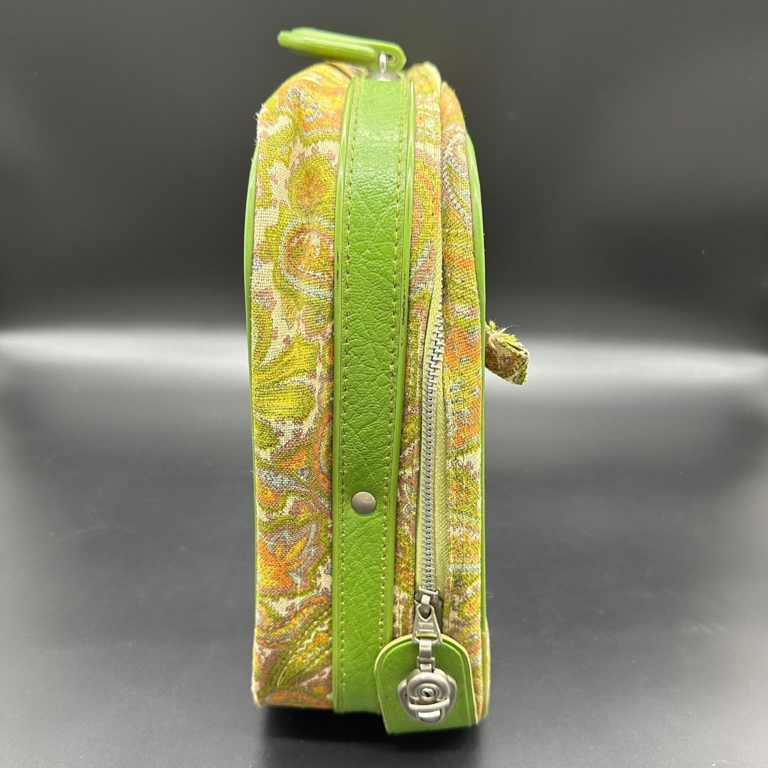 Vintage Suitcase Key Paisley Avocado Green Orange 1970s Travel Canvas Luggage