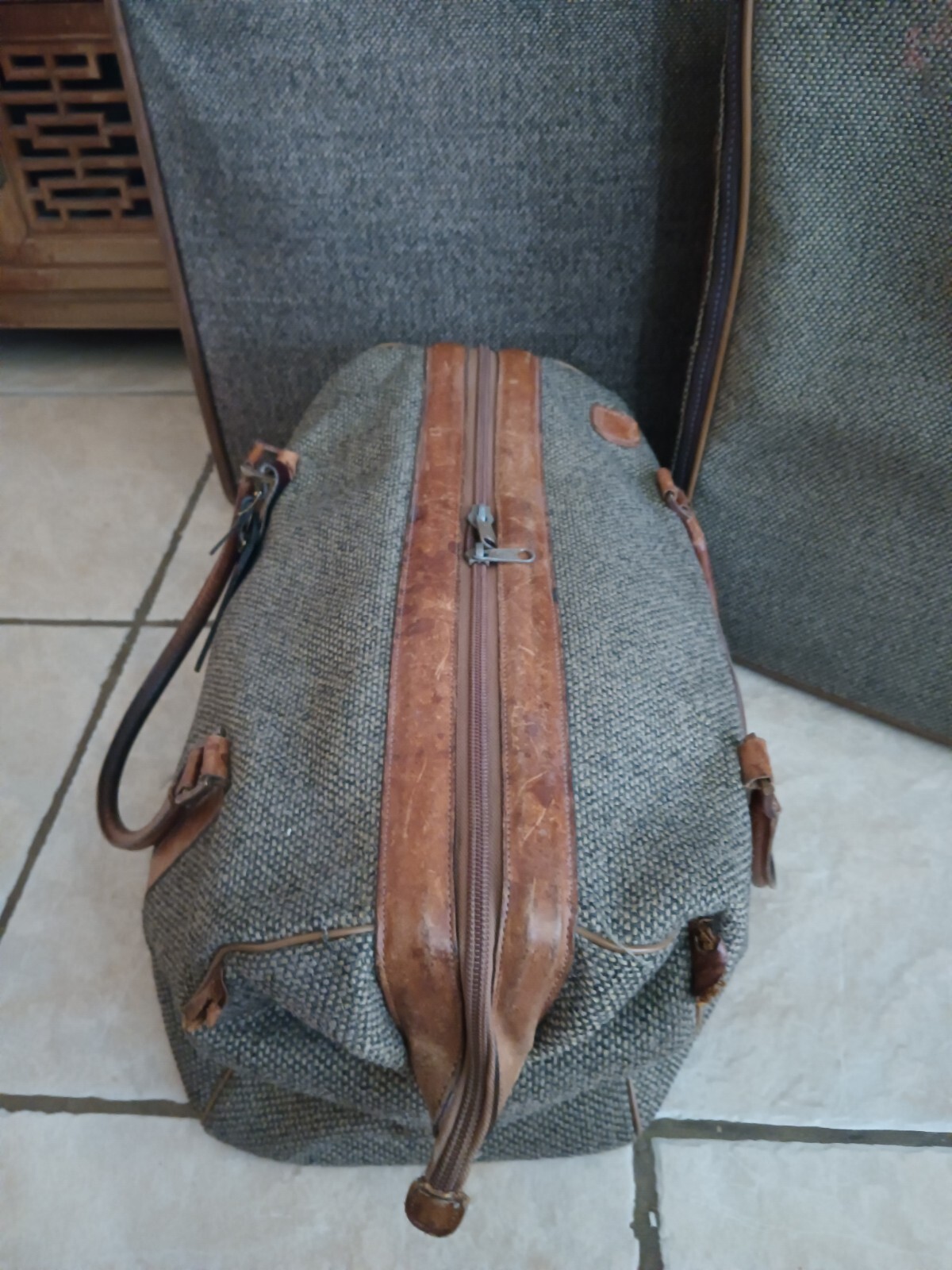 VINTAGE RETO HEARTMANN TWEED & LEATHER 3 PIECE TRAVEL LUGGAGE SET