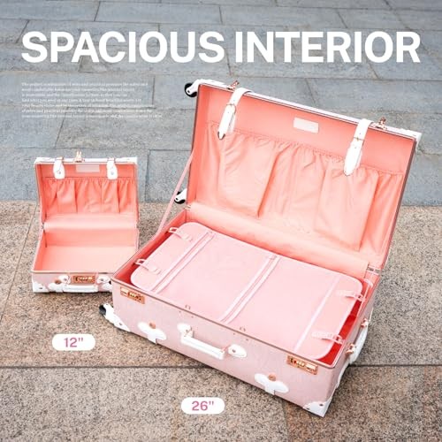20″ Elegant Pink Vintage Luggage Set 2 Piece, Aluminum Frame Retro Carry On