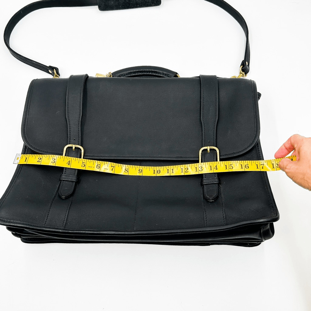 Jack Georges Black Leather Brass Vintage Briefcase Satchel Messenger Bag
