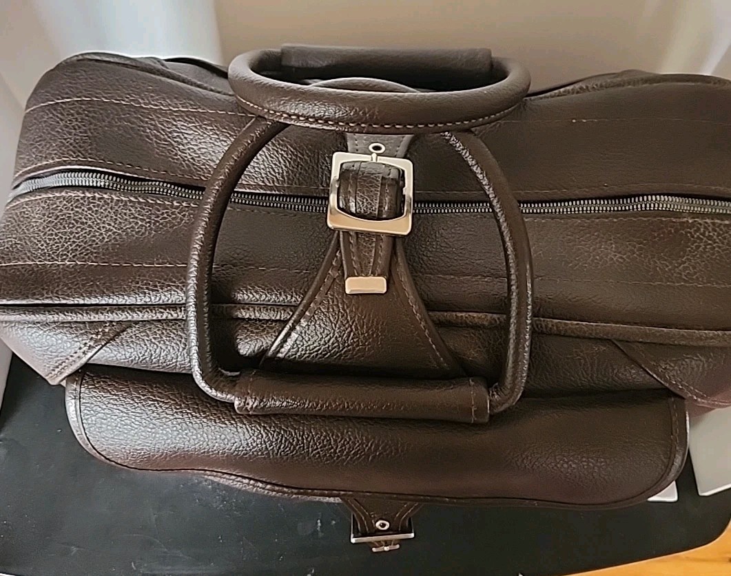 Vintage American Tourister Tiara Brown Leather Train Case Luggage Bag/ Carry-on