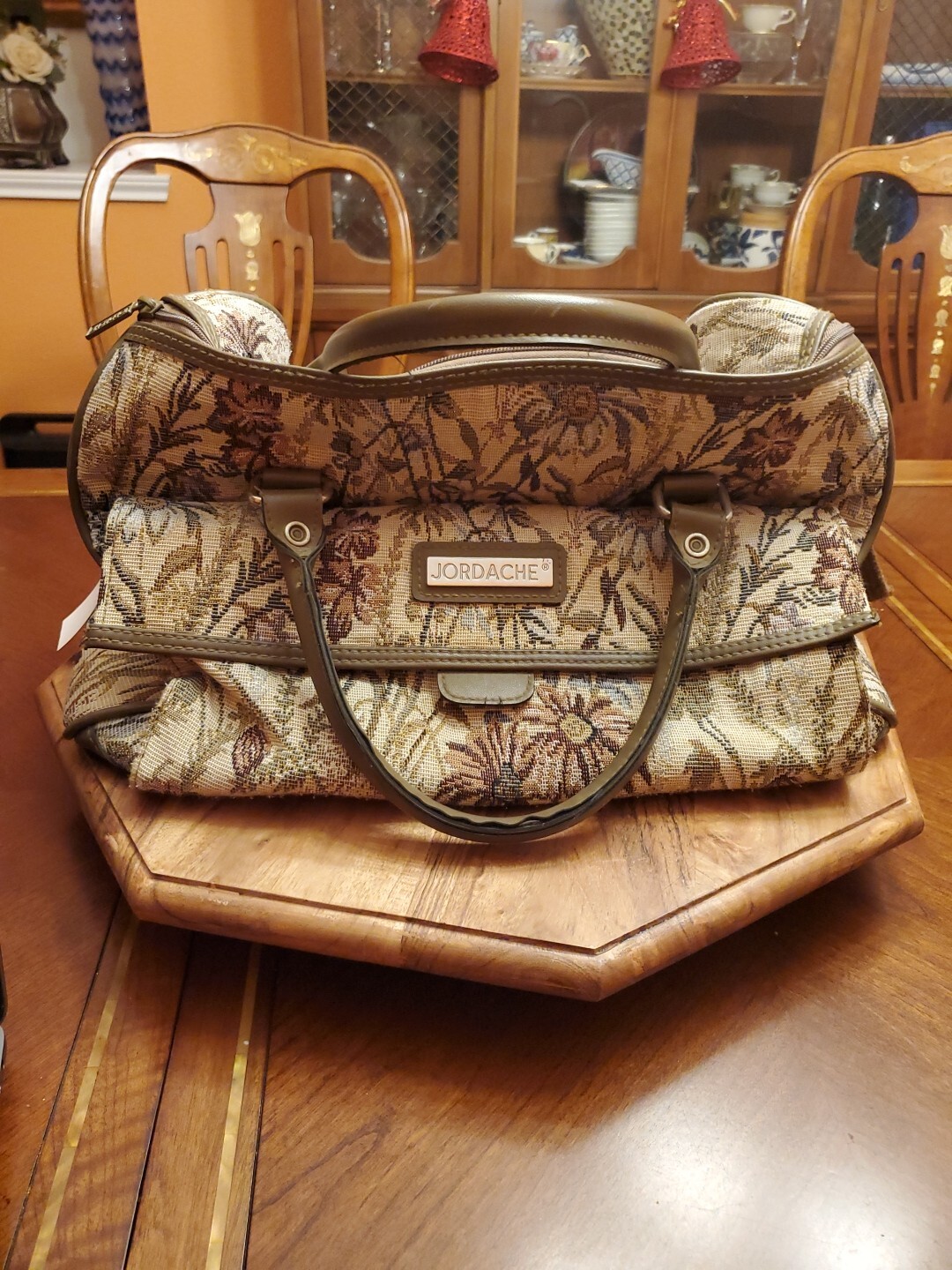 Vintage Jordache Carry On Weekend Overnight Floral Tapestry Travel Bag