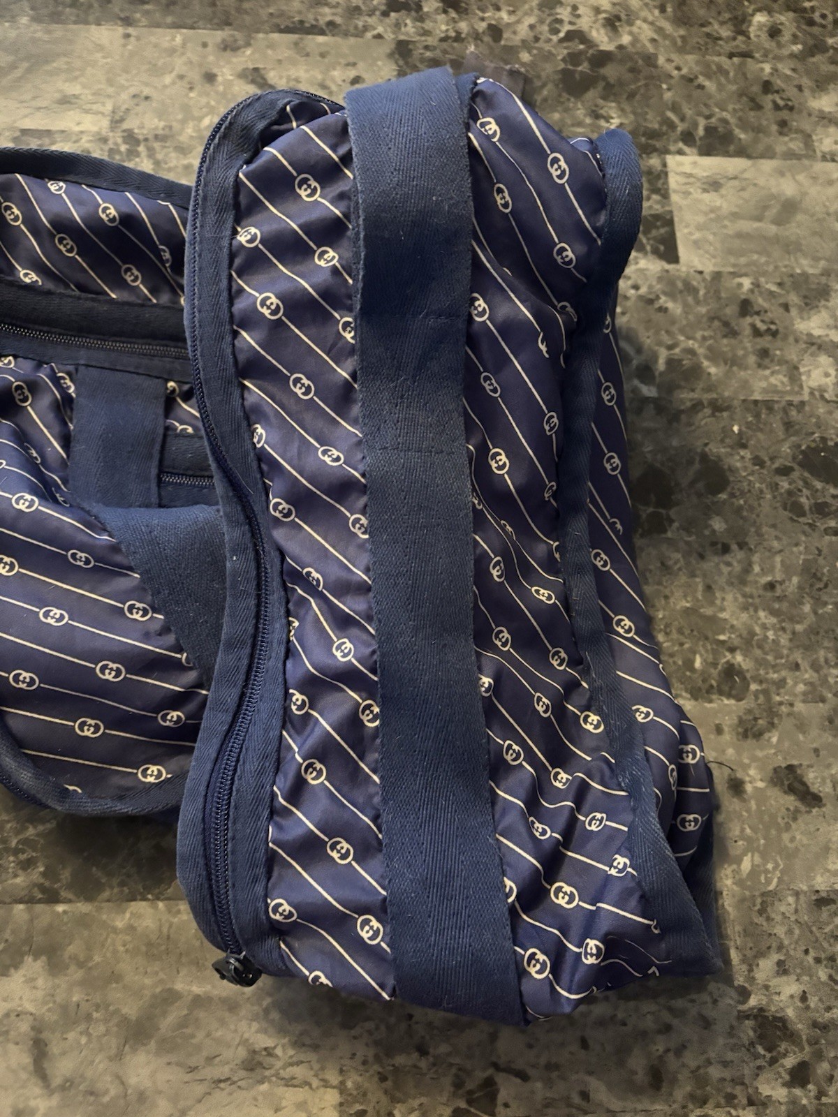 Vintage Navy Blue Monogram Garment Travel Bag – Gucci Style – 17”