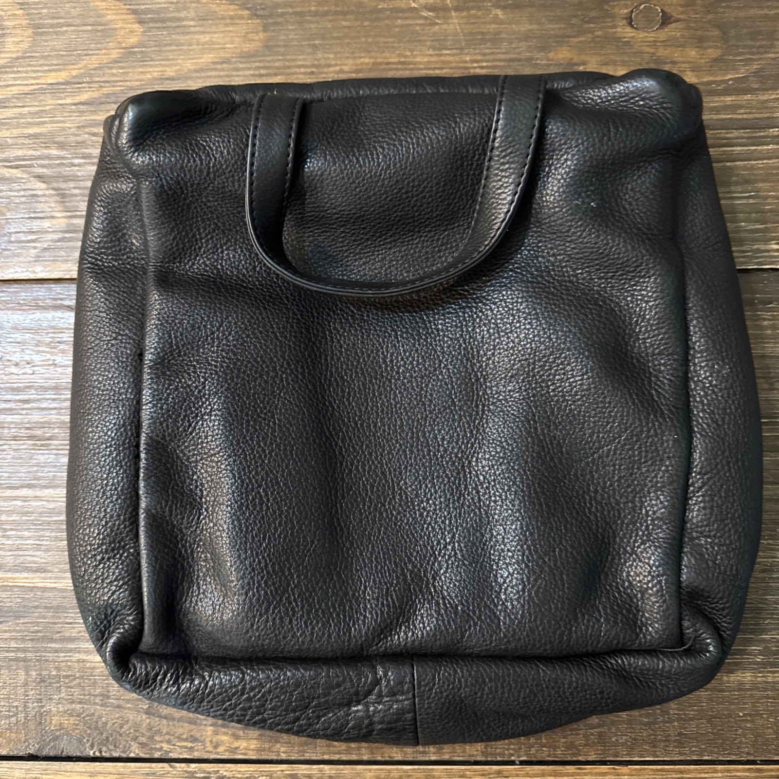 L L Bean Traveler Toiletries Bag Make Up Hanging Black Pebble Leather Mirror