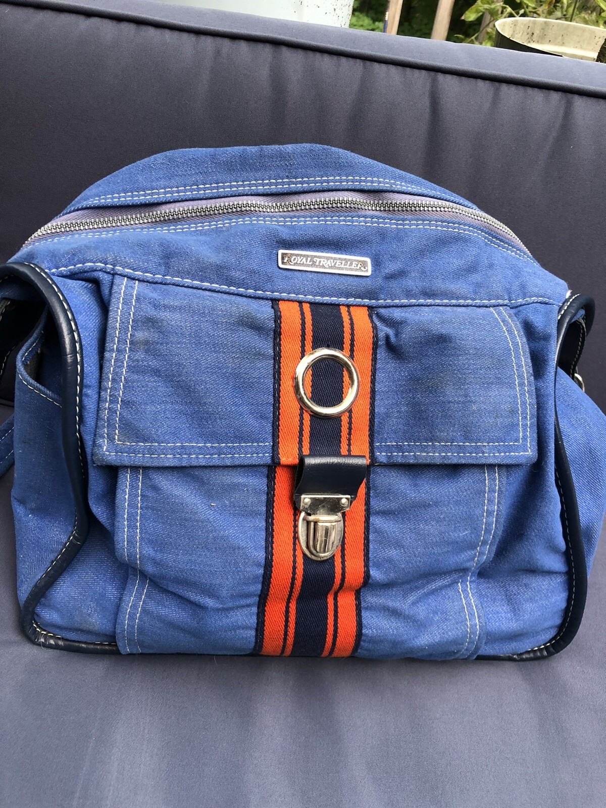 Vintage Royal Traveller Luggage Bag Travel Suitcase Carryon 70’s Blue Denim