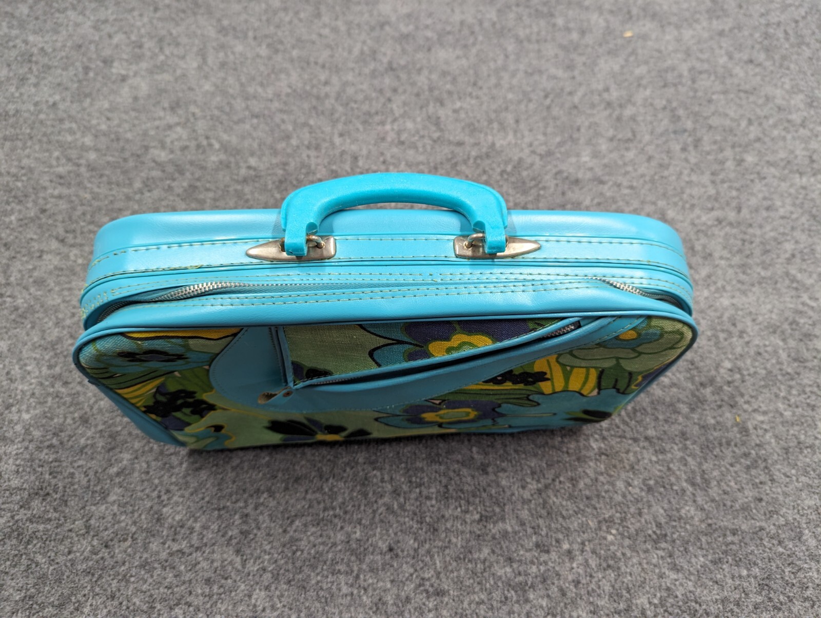 Mod Vtg 70’s Retro Fabric Suitcase Luggage Floral 15″ x 10″ x 3″ Travel
