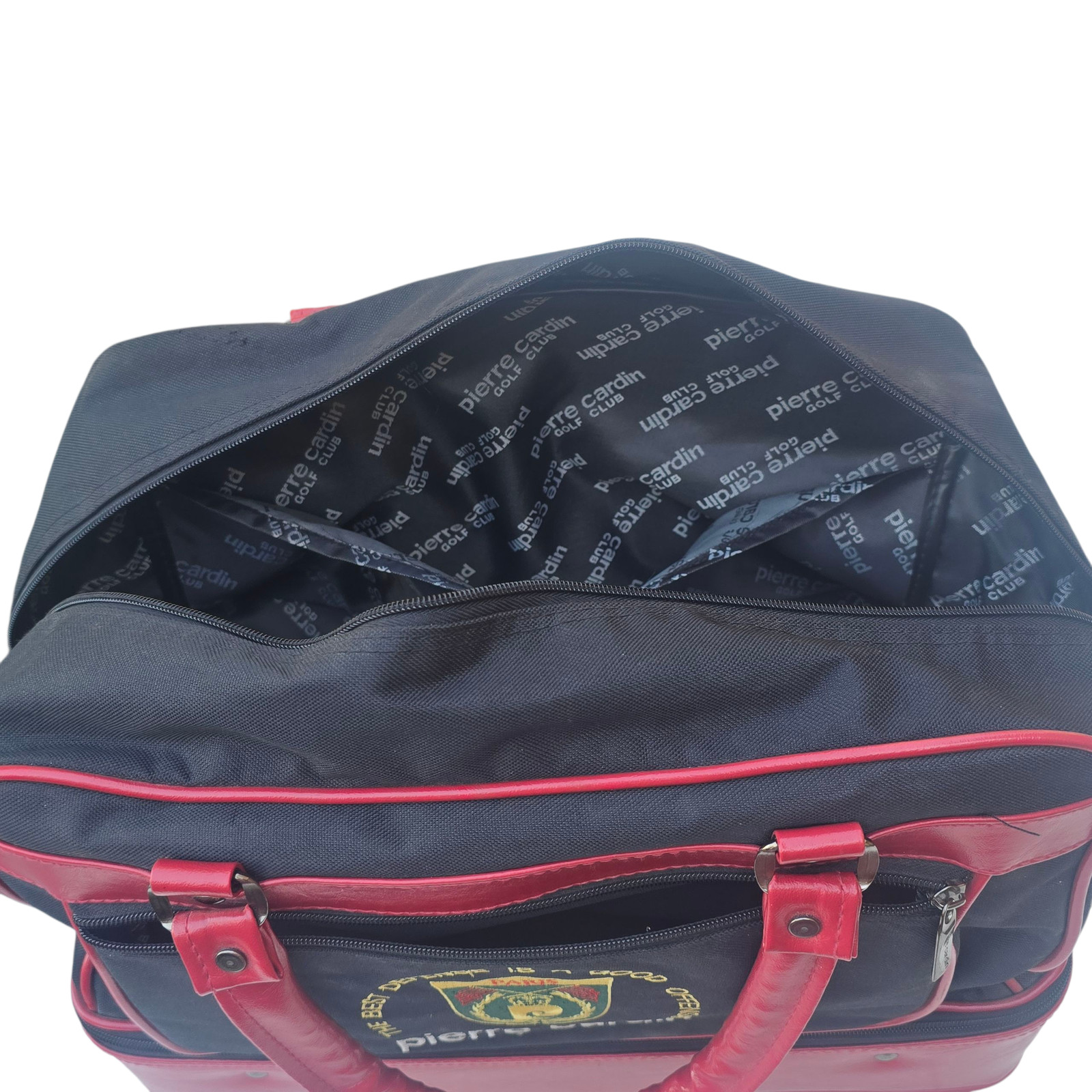 Vintage Pierre Cardin Travel Duffel Bag Black Red 18″ Carry On Retro Logo Golf
