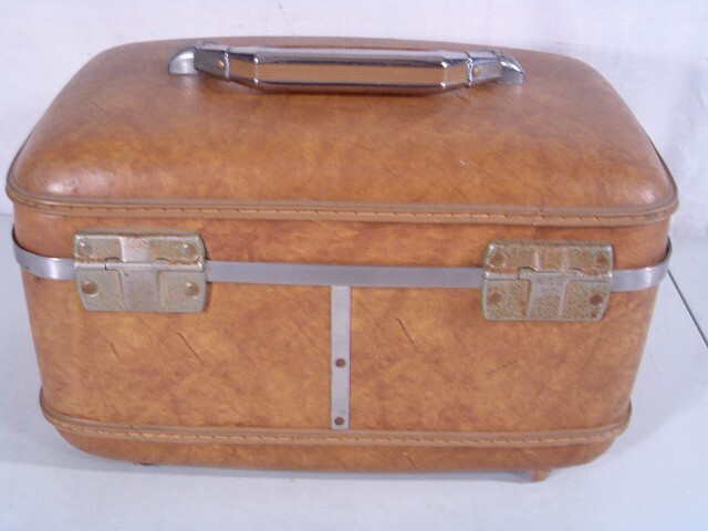 Vintage American Escort Train Case Brown Makeup Jewelry Travel Case w/Tray-Lock